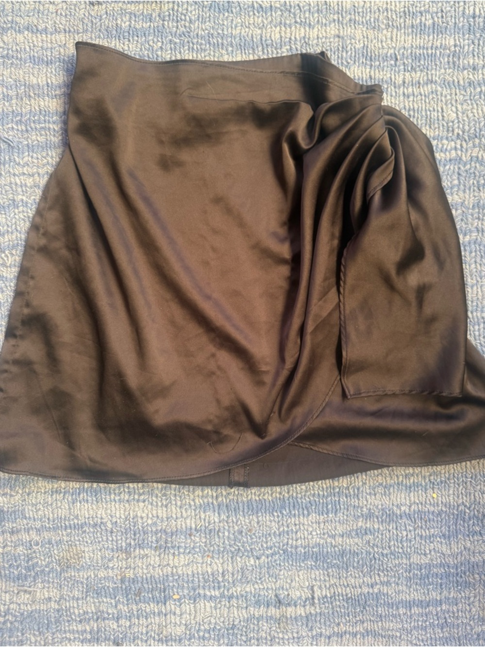 Satin Wrap Draped Mini Skirt - Black